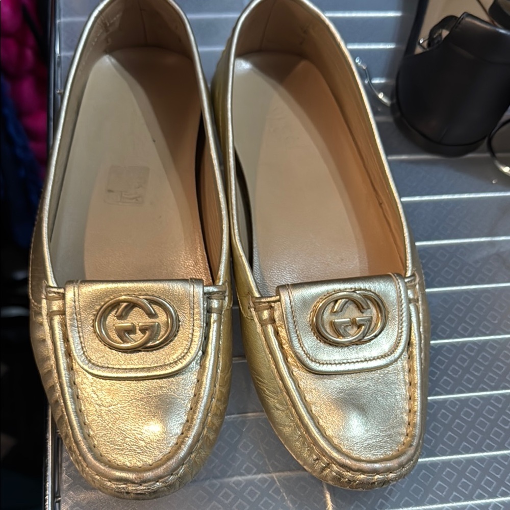 Gucci Metallic Gold Women's Loafers